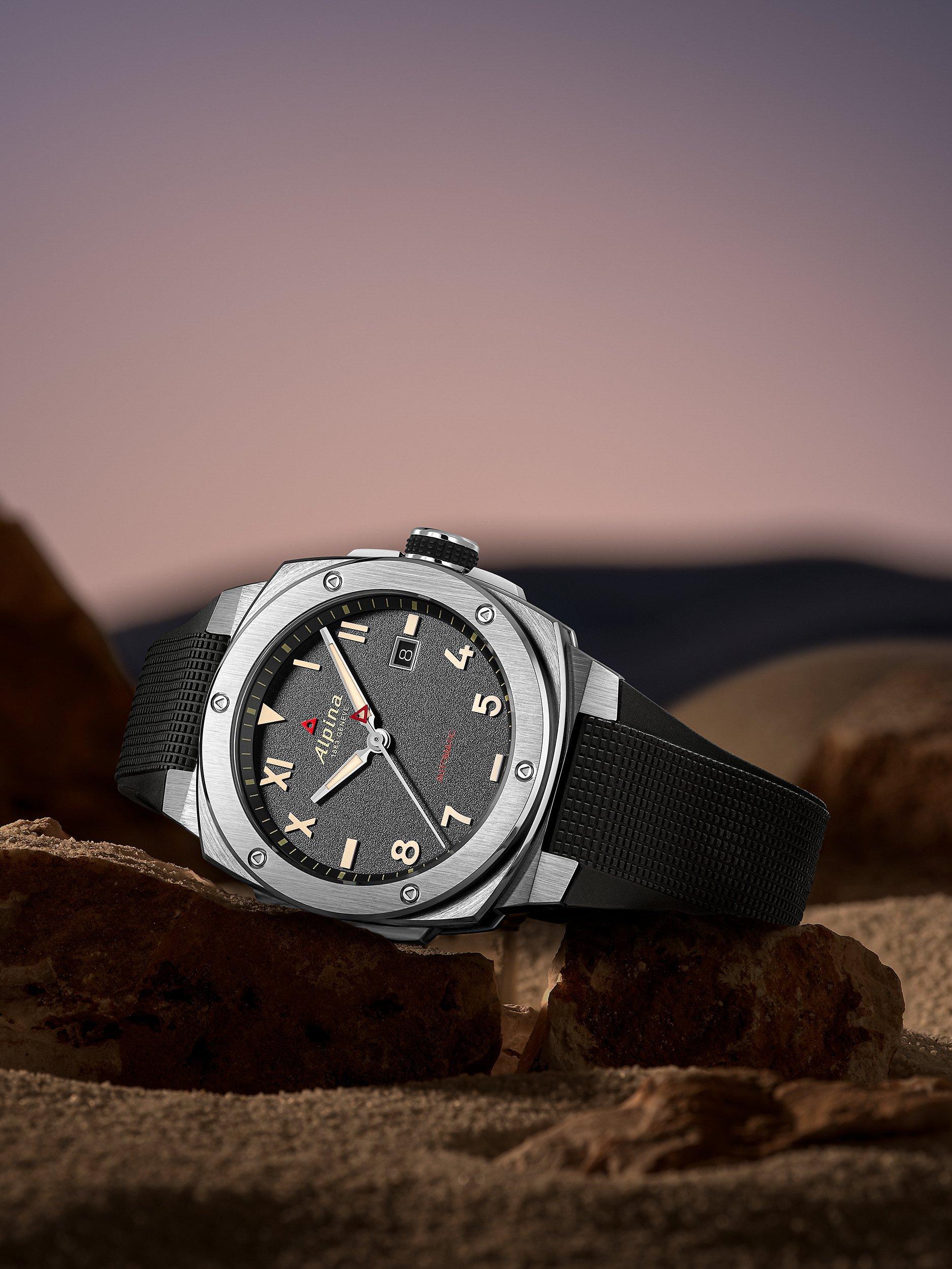 Product image 4 of 4, which shows Alpina AL-525BB4AE6 Men's Alpiner Extreme Automatic California Rubber Strap Watch, Black