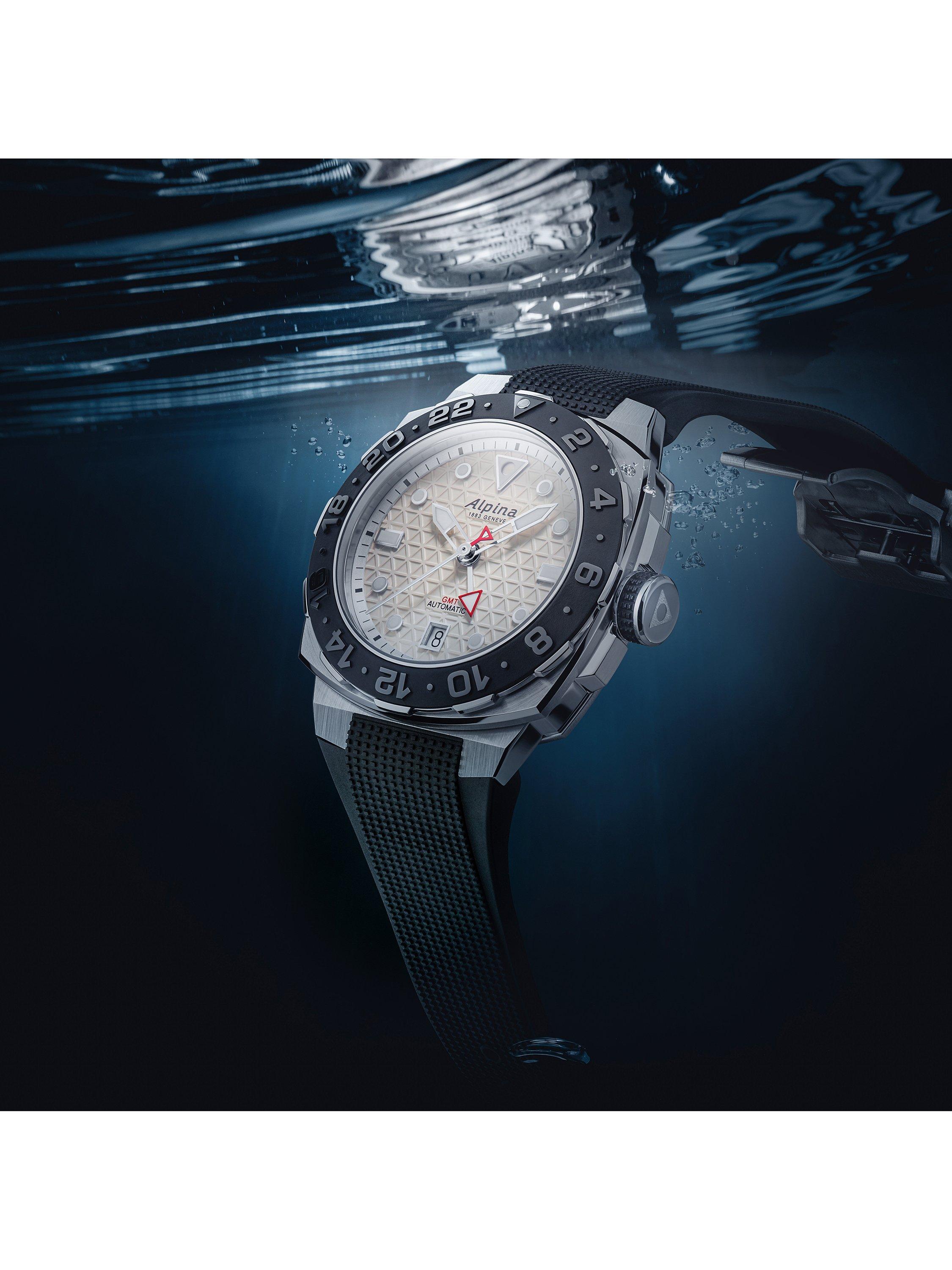 Product image 3 of 4, which shows Alpina AL-560LG3VE6 Men's Seastrong Diver Extreme Automatic GMT Rubber Strap Watch, Black