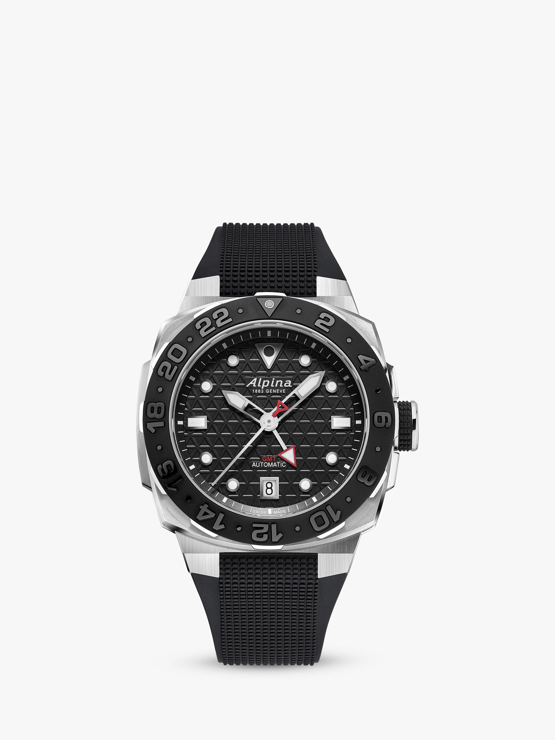 Product image 1 of 4, which shows Alpina AL-560B3VE6 Men's Seastrong Diver Extreme Automatic GMT Rubber Strap Watch, Black