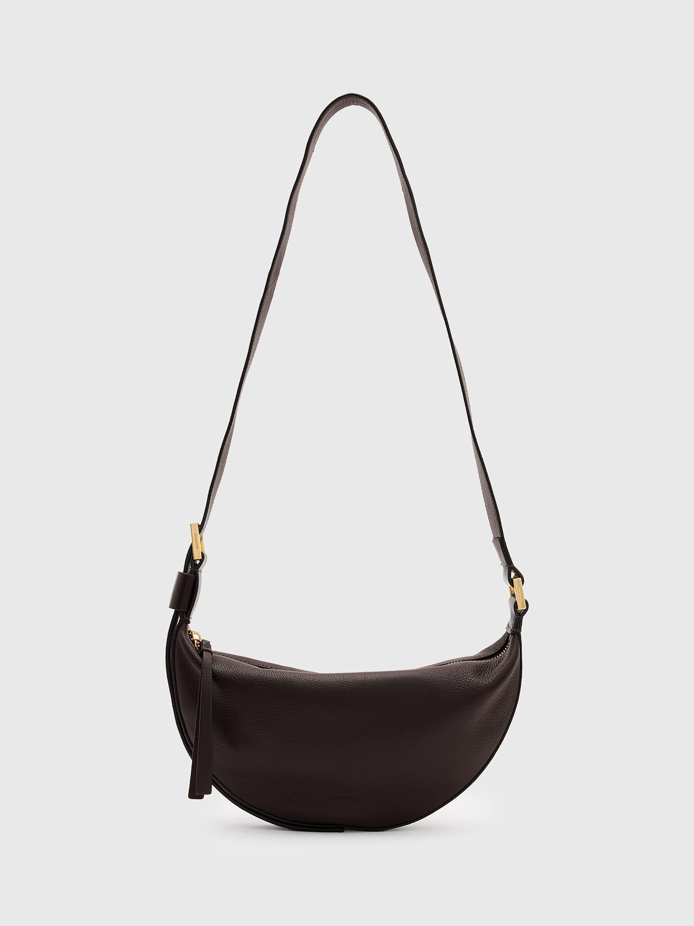 AllSaints Half Moon Leather Cross Body Bag, Brown, One Size
