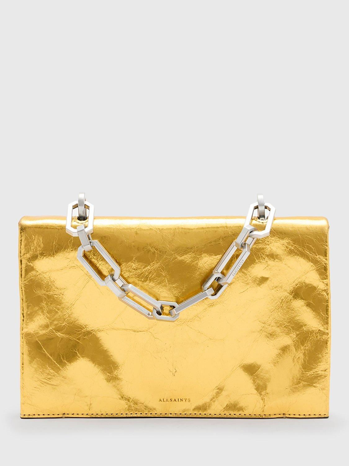 AllSaints Yua Leather Clutch Bag, Gold