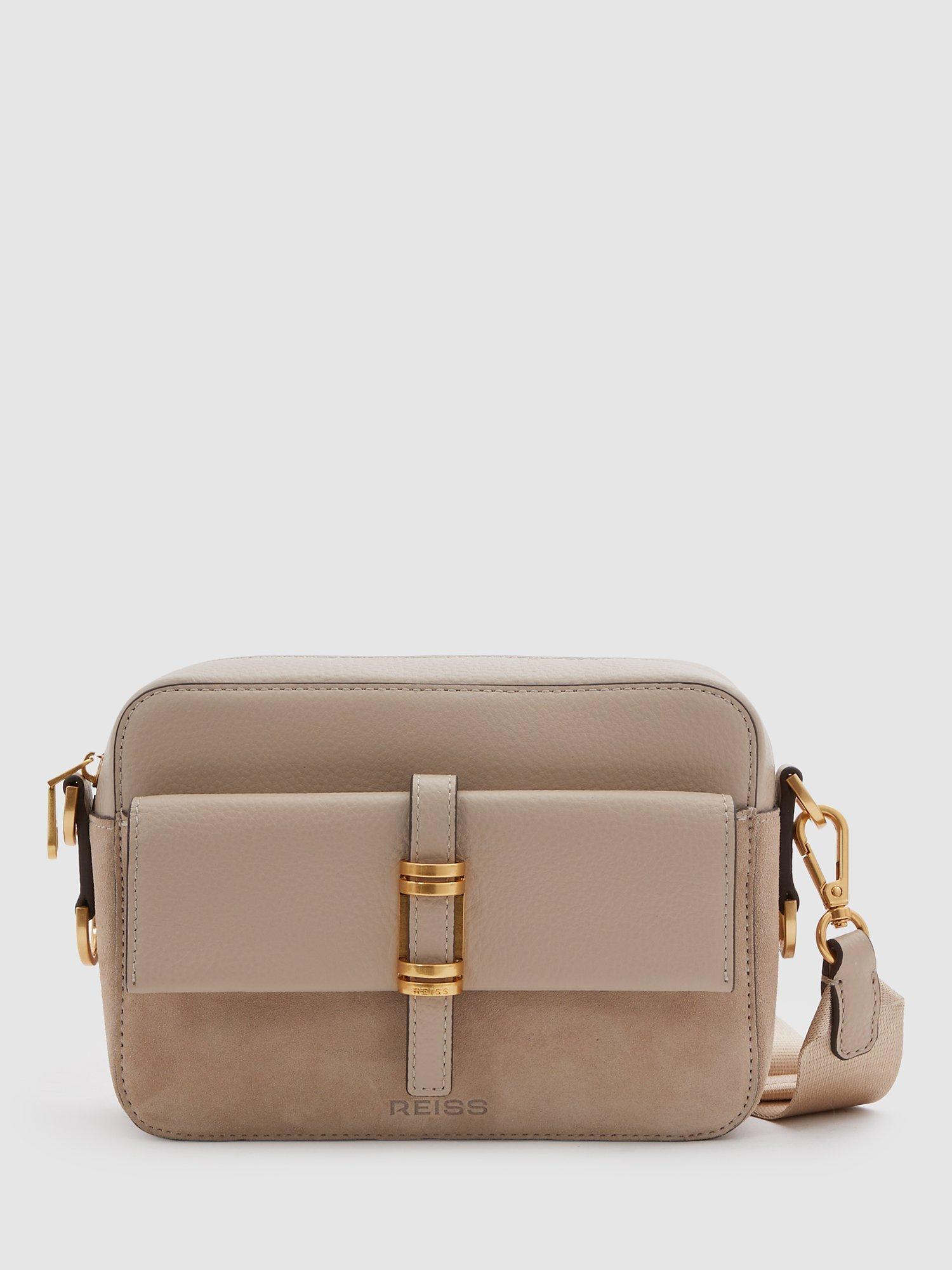 Product image 1 of 5, which shows Reiss Orla Leather & Suede Crossbody Camera Bag, Taupe