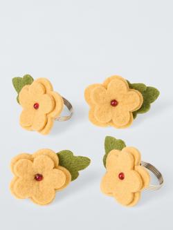 John Lewis Felt Flower Napkin Ring, Set of 4, Yellow/Green, Yellow/Green