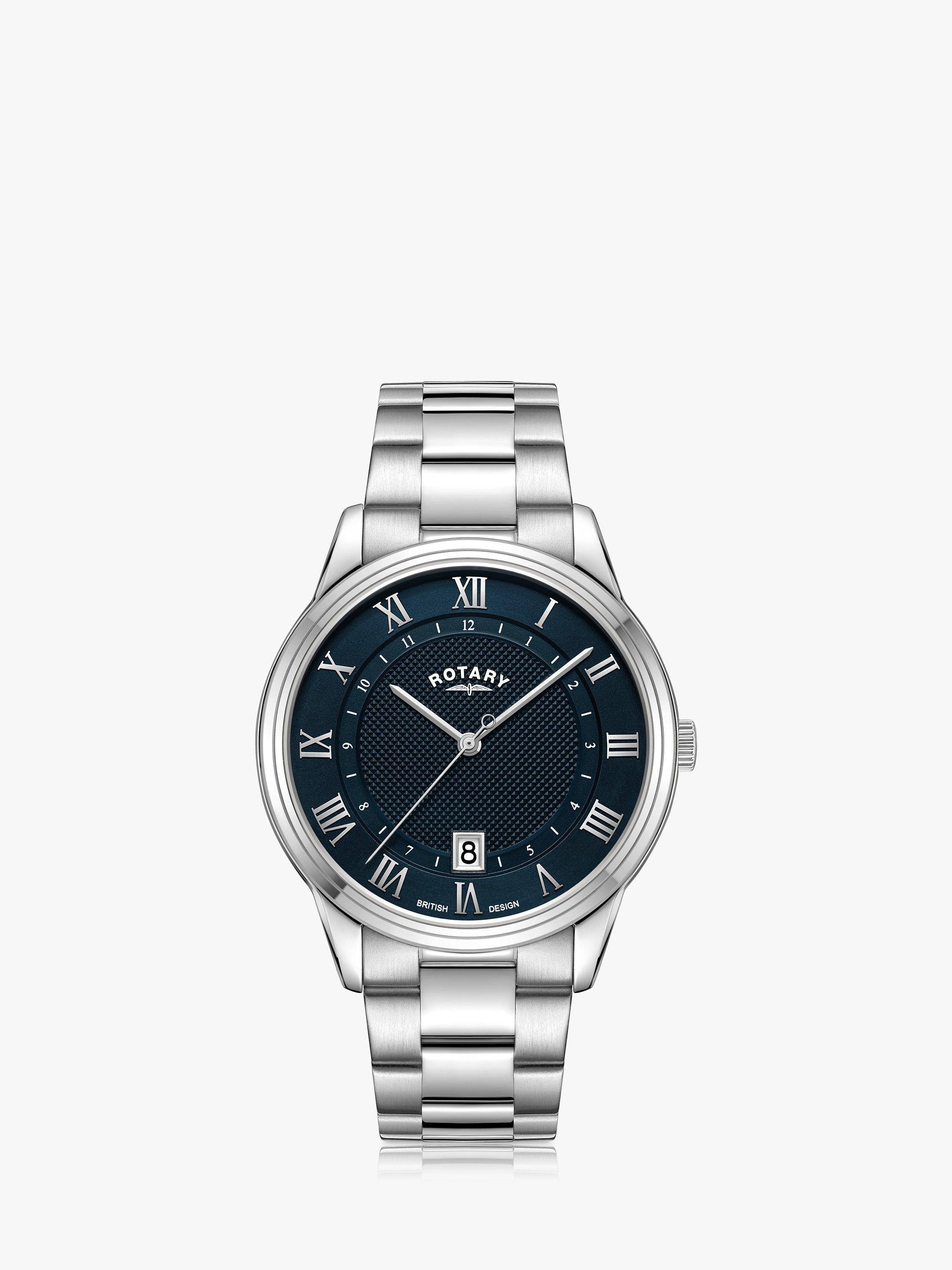 Product image 1 of 3, which shows Rotary GB05390/66 Men's Date Bracelet Strap Watch, Silver/Midnight Blue