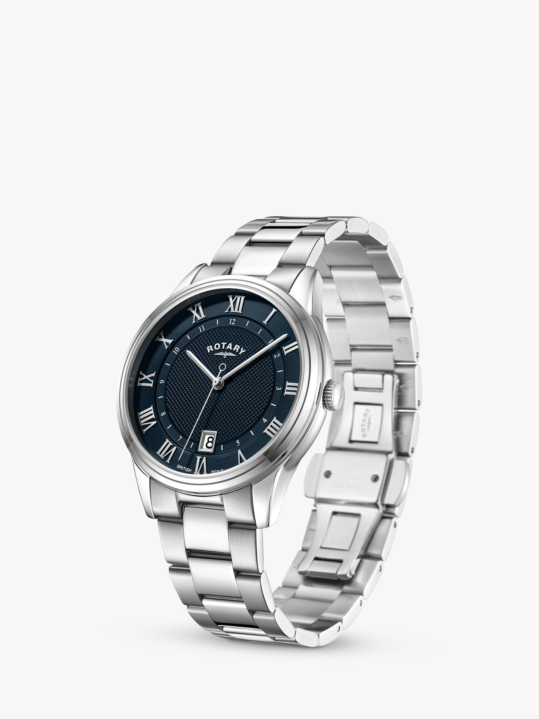 Product image 2 of 3, which shows Rotary GB05390/66 Men's Date Bracelet Strap Watch, Silver/Midnight Blue