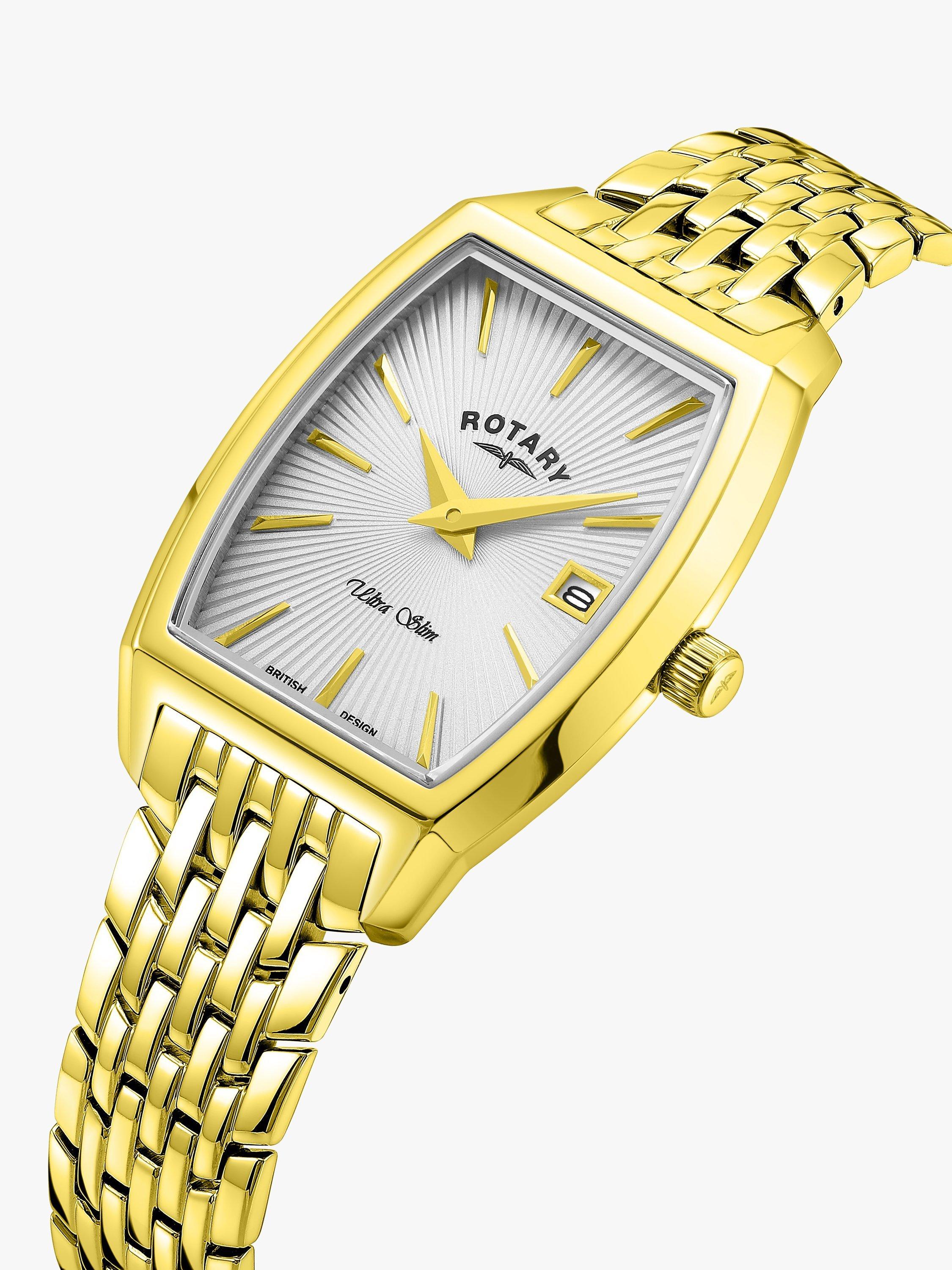 Rotary Women's Ultra Slim Sunray Dial Bracelet Strap Watch, Gold/Silver LB08018/06