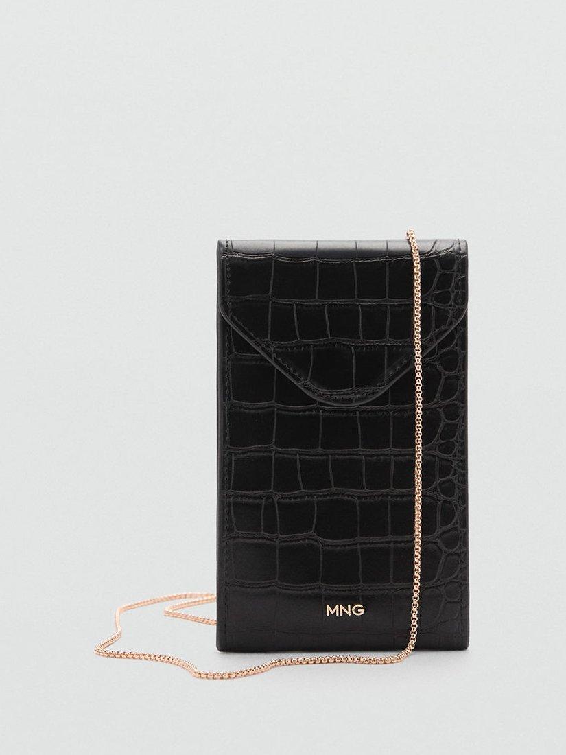 Product image 1 of 4, which shows Mango Leonor Croc Effect Phone Pouch, Black