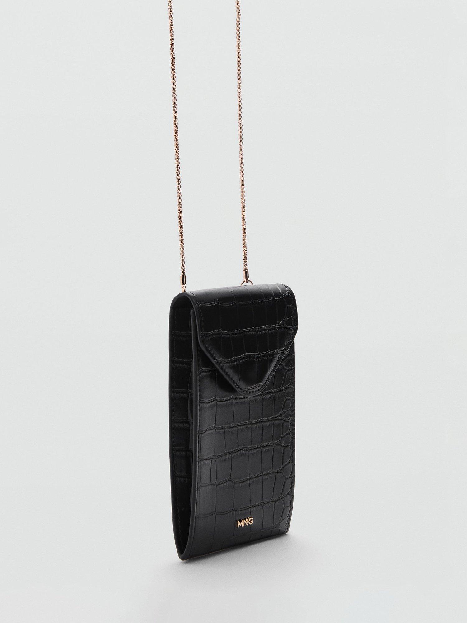 Product image 2 of 4, which shows Mango Leonor Croc Effect Phone Pouch, Black