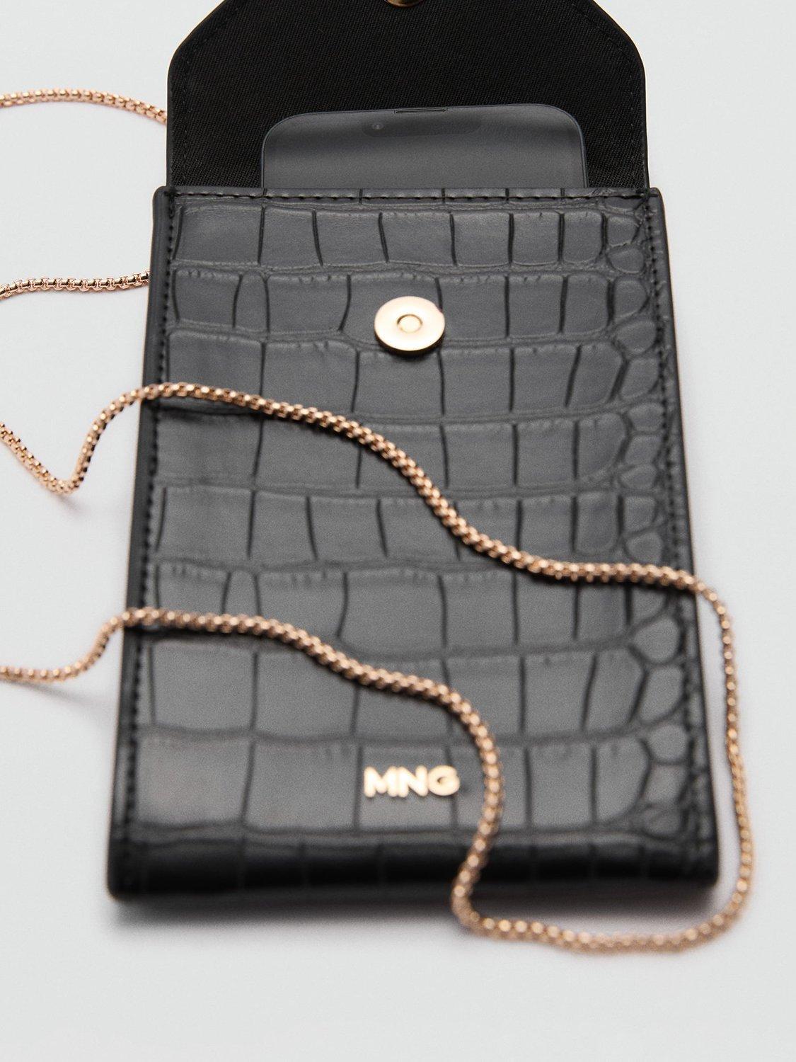 Product image 3 of 4, which shows Mango Leonor Croc Effect Phone Pouch, Black