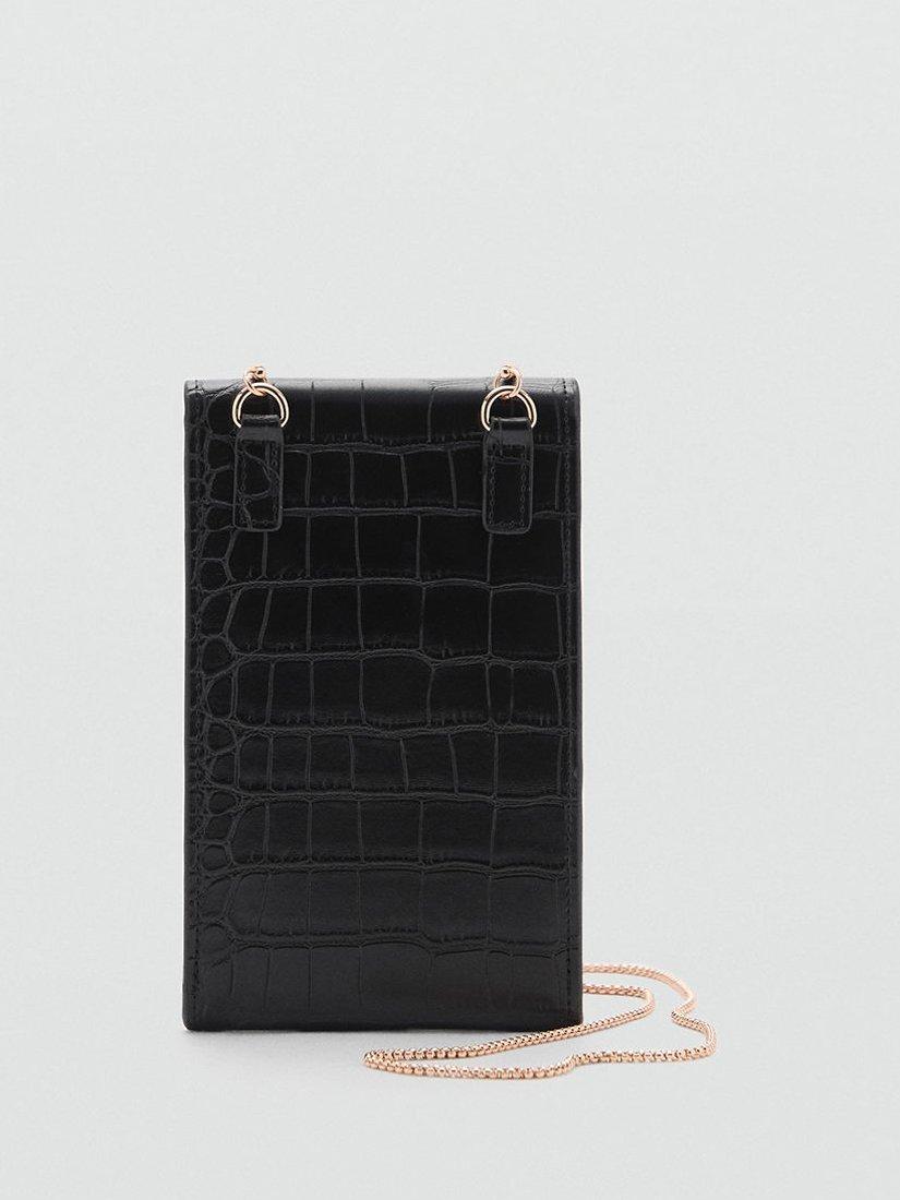 Product image 4 of 4, which shows Mango Leonor Croc Effect Phone Pouch, Black