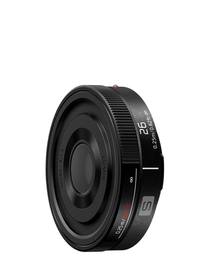 Panasonic Lumix S-R26E 26mm F8 L-Mount Pancake Lens, Black, Black