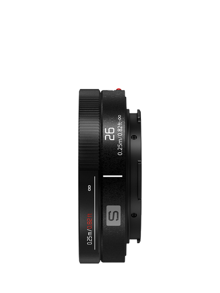 Panasonic Lumix S-R26E 26mm F8 L-Mount Pancake Lens, Black - view 2, Black