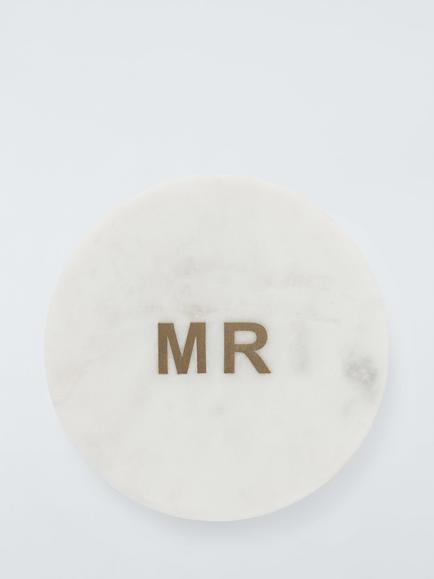 John Lewis 'Mr' Round Marble Coaster, White, White