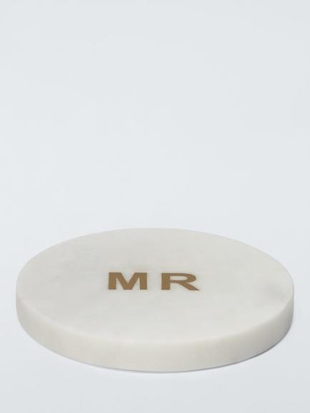 John Lewis 'Mr' Round Marble Coaster, White - view 2, White