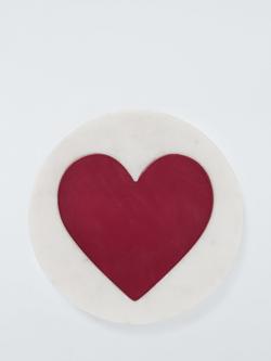 John Lewis Heart Round Marble Coaster, Red, Red