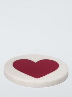 John Lewis Heart Round Marble Coaster, Red - view 2, Red