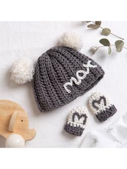 Wool Couture Baby Hat and Mitts Crochet Kit, Mono