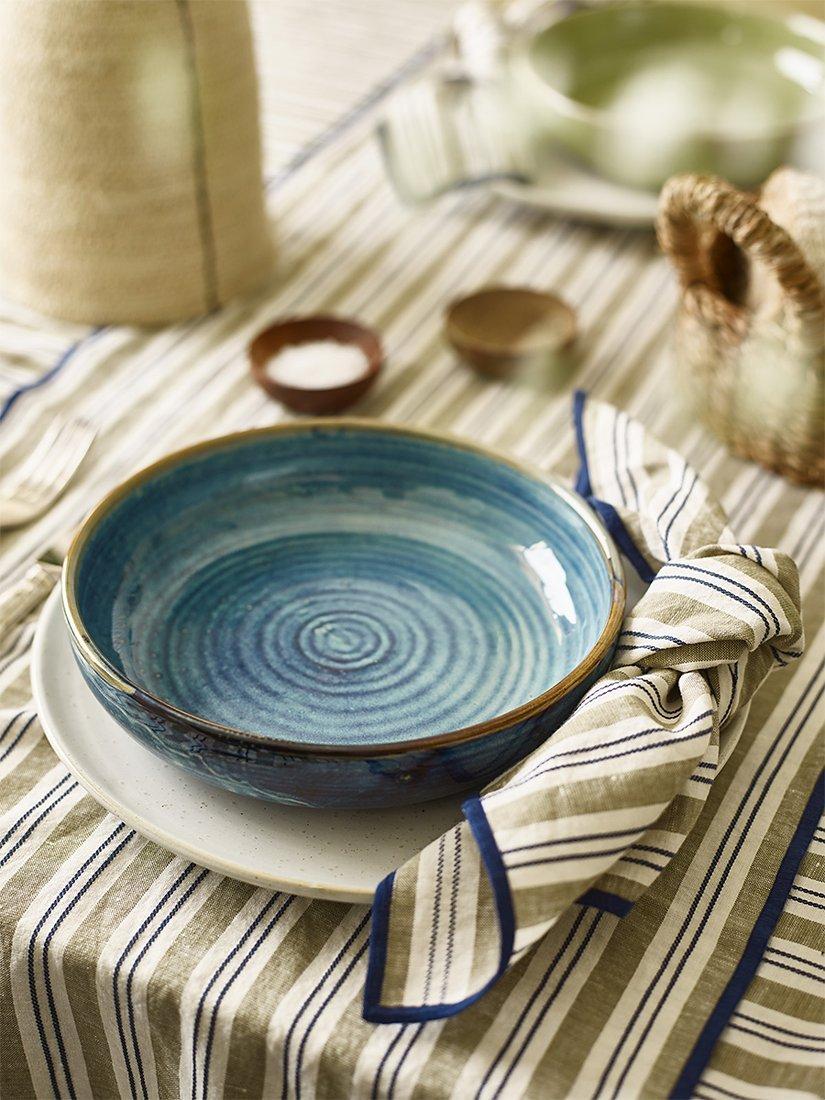Piglet in Bed Stripe Table Runner, Thyme/Multi
