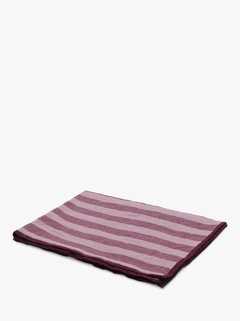 Piglet in Bed Amberley Stripe Linen Placemat, Plum/Wine, Pack of 4