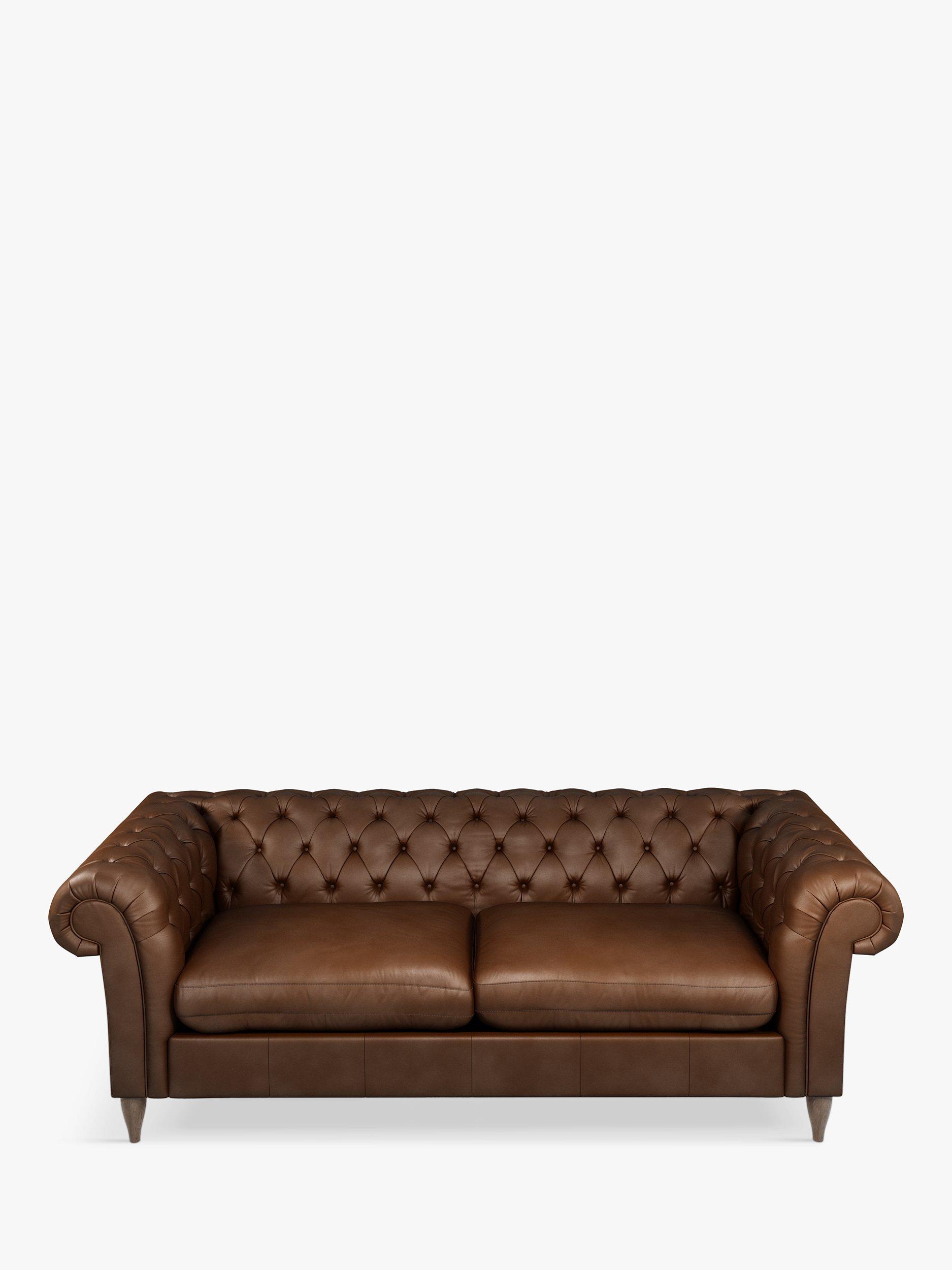 John Lewis OUTLET - Cromwell Chesterfield Double Leather Sofa Bed, Contempo Castanga, Dark Leg - Like New