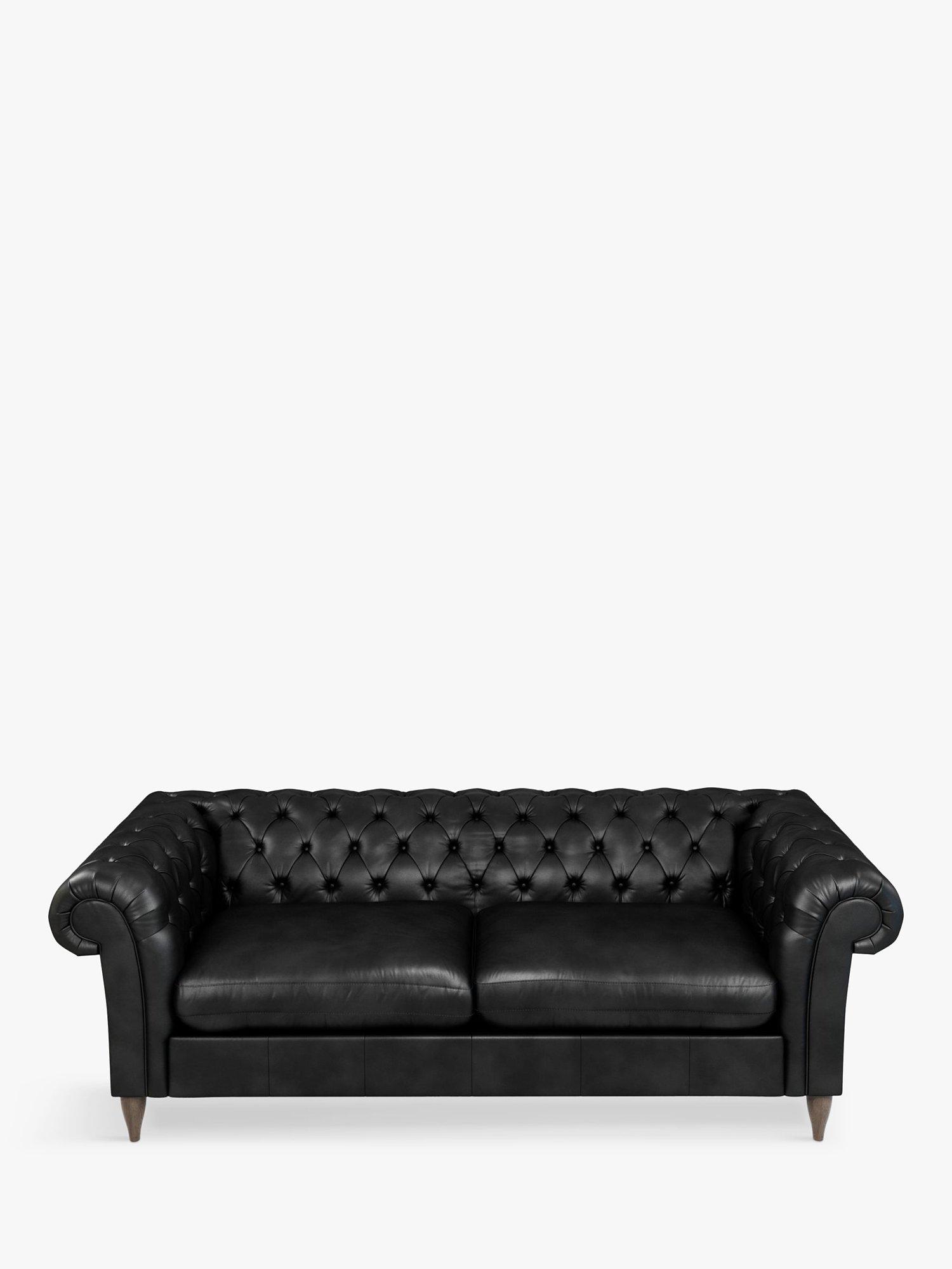 John Lewis OUTLET - Cromwell Chesterfield Double Leather Sofa Bed, Contempo Black, Dark Leg, Like New