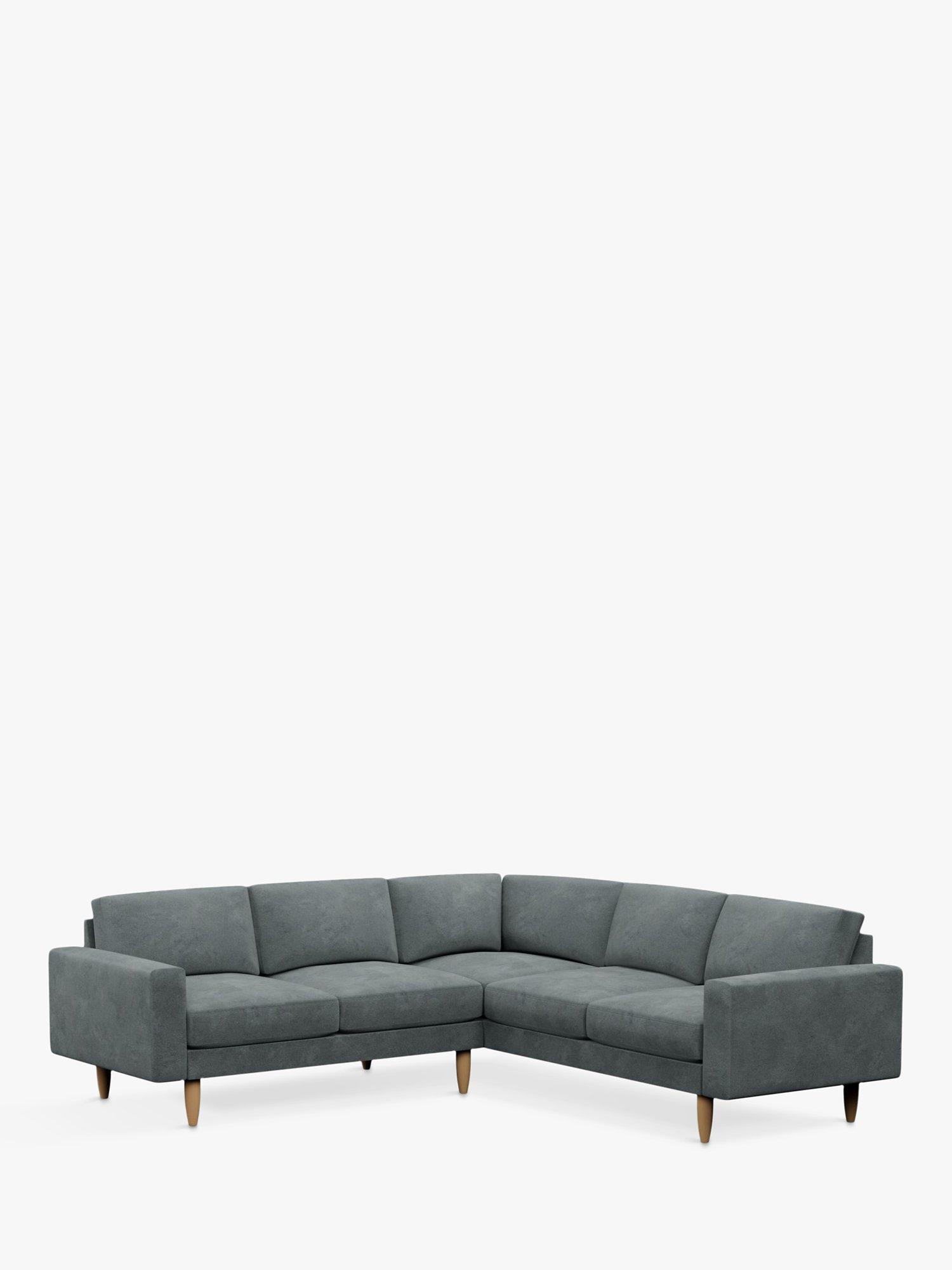 Hutch OUTLET - Rise Block Arm 5 Seater Plus Corner Sofa, Velvet Slate, Light Leg, Like New