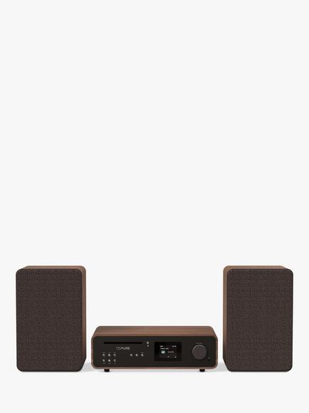 Pure Classic Stereo DAB+/FM/Internet Radio Bluetooth Wi-Fi Wireless All-In-One Music System with Remote Control, Black/Walnut