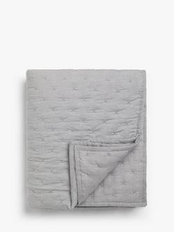 John Lewis Chambray Stripe Reversible Quilted Bedspread, Grey Blue