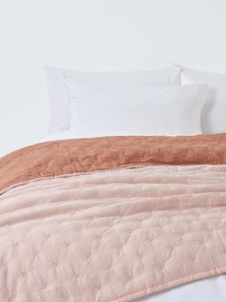 John Lewis Chambray Stripe Reversible Quilted Bedspread, Tuscan Clay