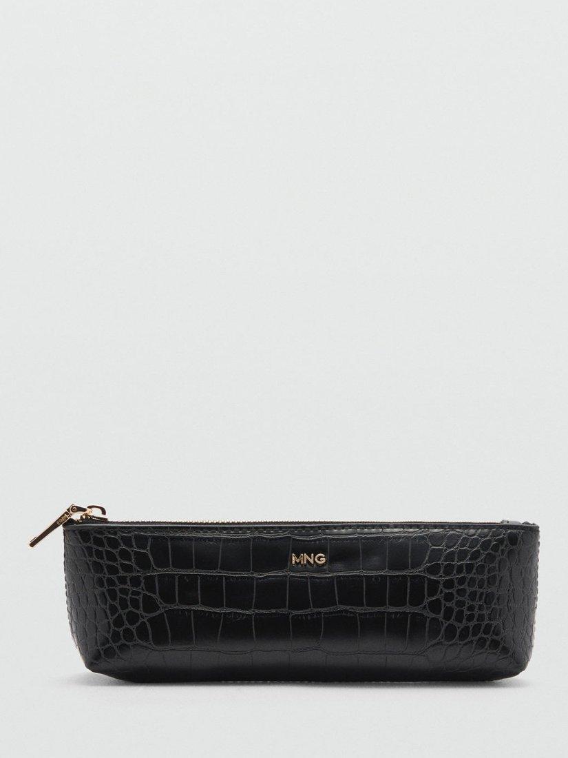 Mango Leonorb Croc Effect Zipped Pouch, Black