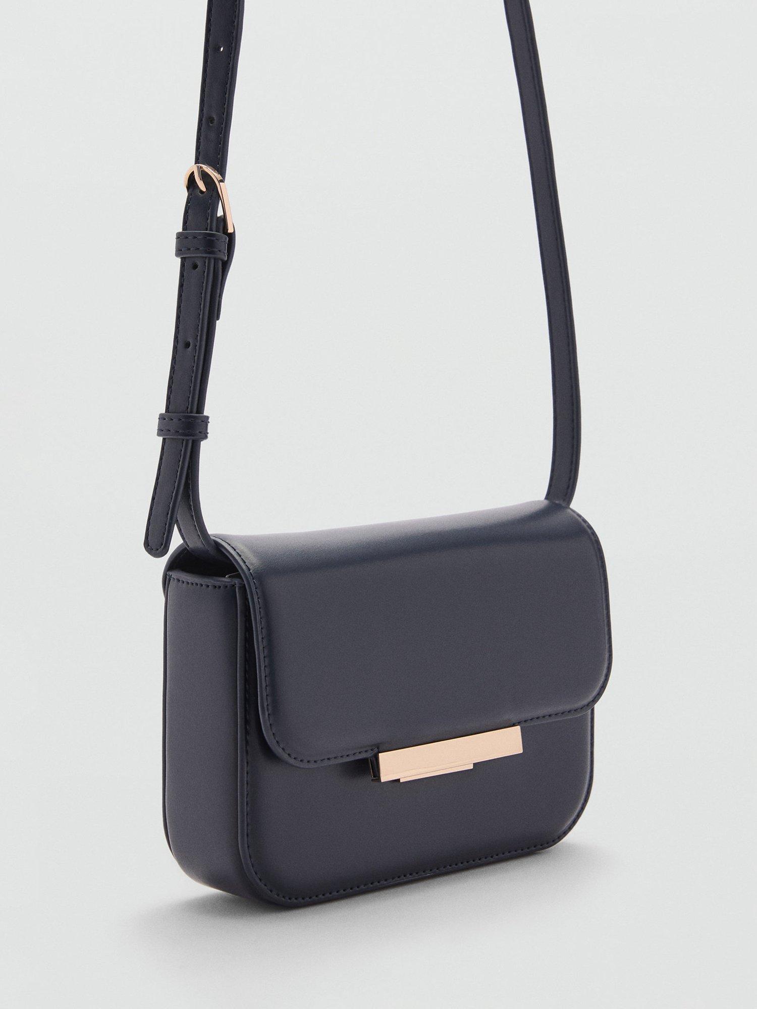 Mango Amber Faux Leather Crossbody Bag with Flap, Navy