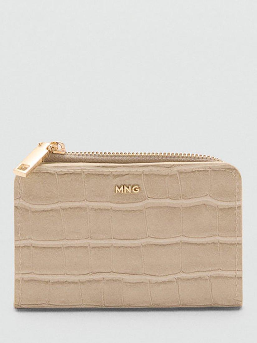 Product image 1 of 5, which shows Mango Butter Small Croc Effect Purse, Beige