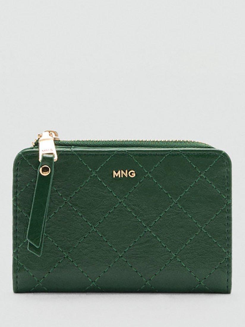 Mango Diana Diamond Stitch Zip Purse, Green