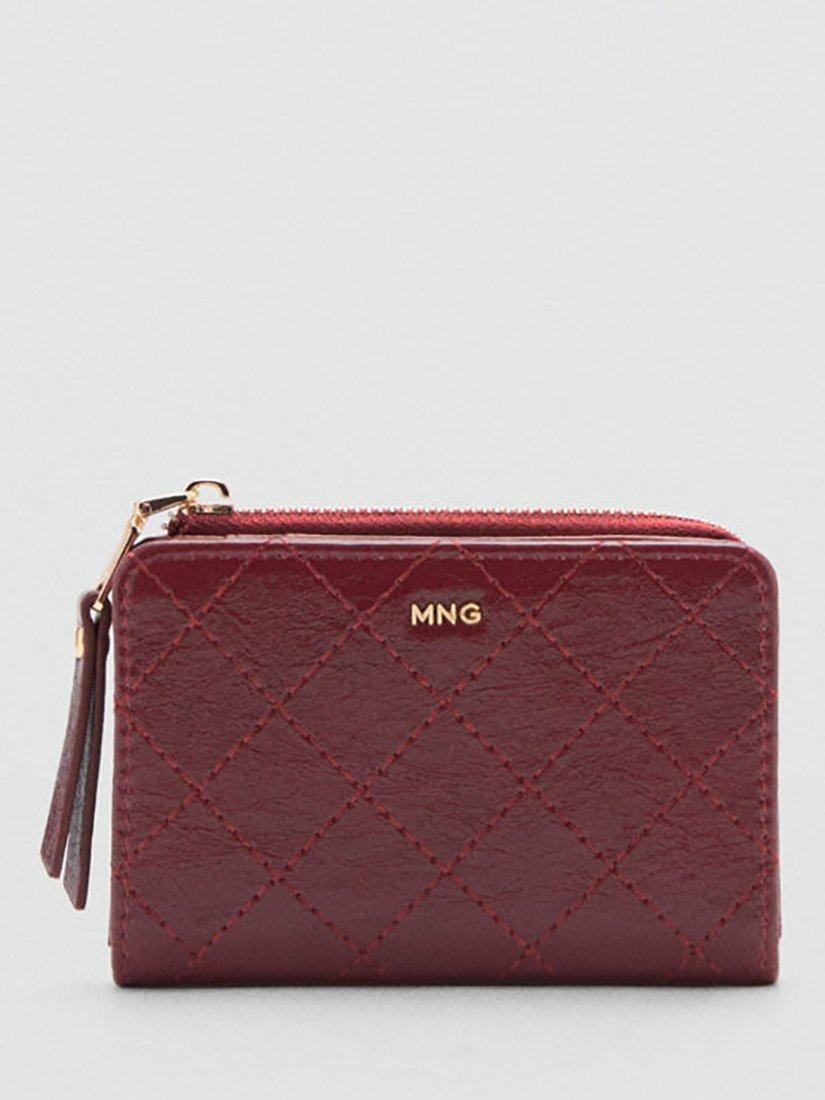 Mango Diana Diamond Stitch Zip Purse, Dark Red