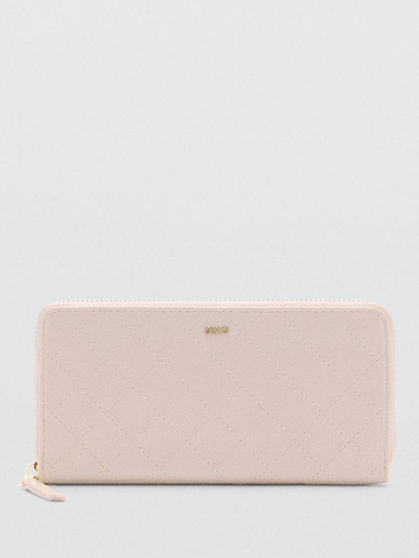 Product image 1 of 3, which shows Mango Diana Large Diamond Stitch Zip-Around Purse, Cream