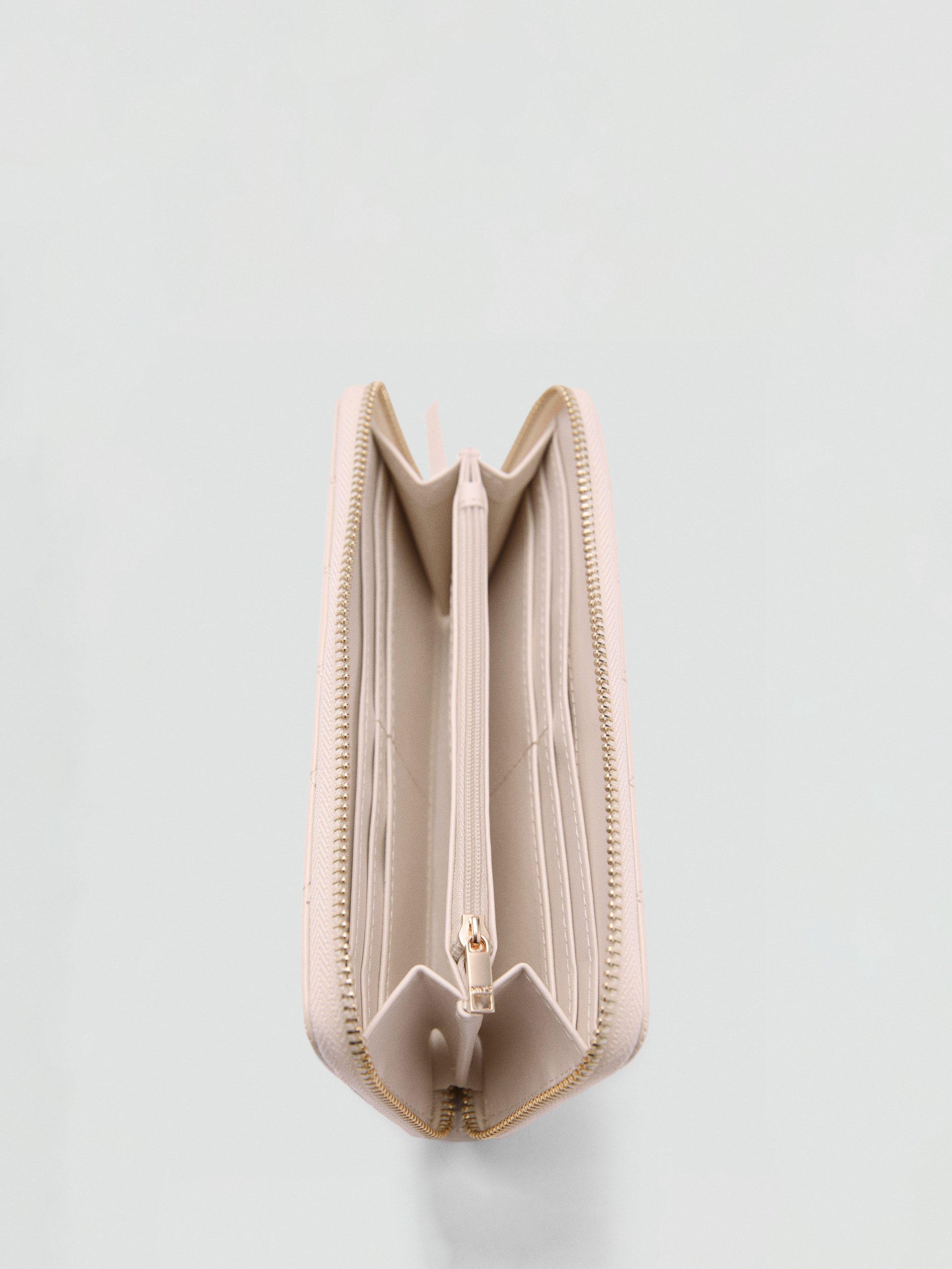 Product image 2 of 3, which shows Mango Diana Large Diamond Stitch Zip-Around Purse, Cream