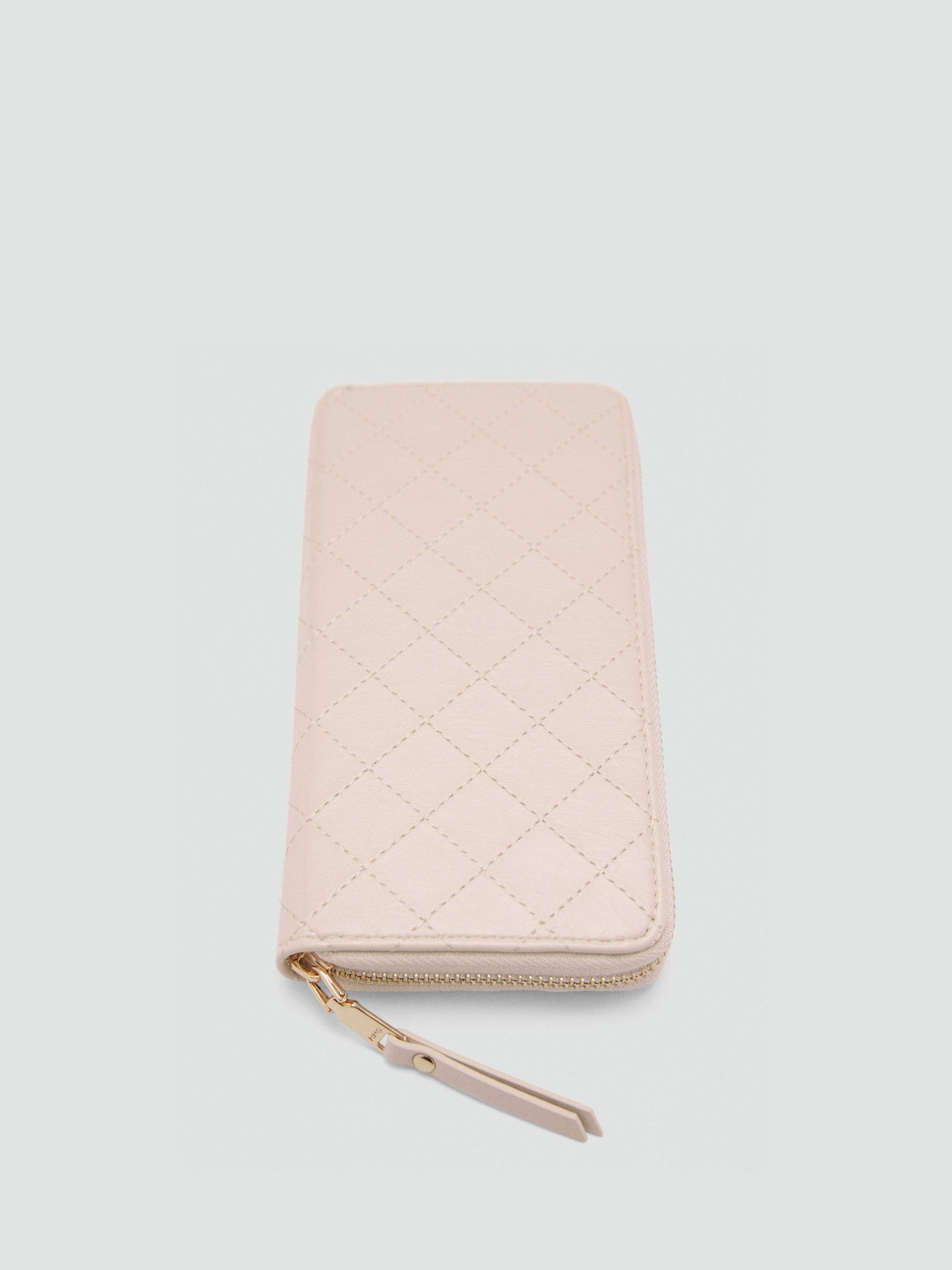 Product image 3 of 3, which shows Mango Diana Large Diamond Stitch Zip-Around Purse, Cream