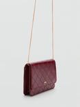 Mango Diana Diamond Stitch Chain Flapover Purse, Dark Red