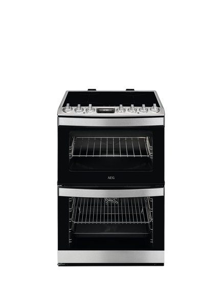 AEG CIB6743ACM Freestanding Double Oven Induction Hob Cooker, Stainless Steel, Stainless Steel