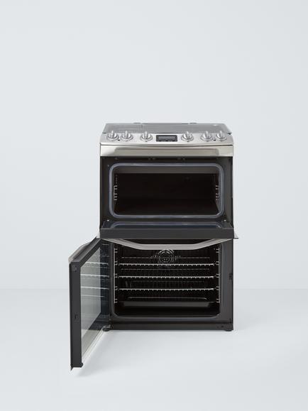 John Lewis JLFSMC62M Freestanding Gas Hob Dual Fuel Double Oven, Stainless Steel - view 2, Stainless Steel