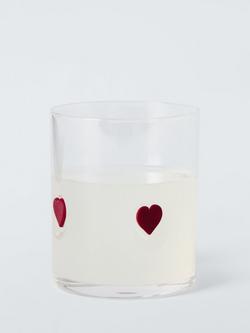 John Lewis Heart Icon Glass Tumbler, 365ml, Clear/Red, Clear/Red