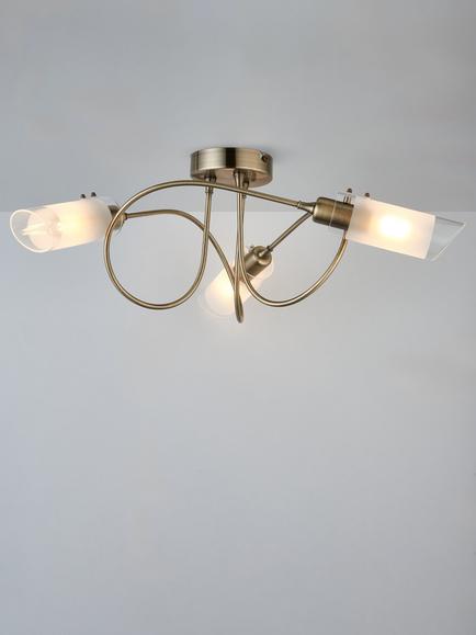 John Lewis Limbo 3 Arm Semi Flush Ceiling Light, Brass, Brass