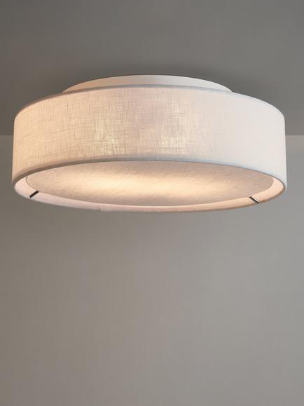 John Lewis Samantha Linen Flush Ceiling Light, White, White