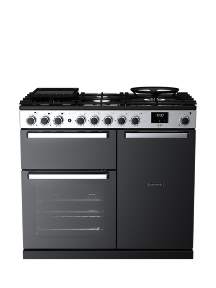 Rangemaster Edge Deluxe EDDL100DFGBLK/CM1 100cm Dual Fuel Range Cooker with Gas Hob, Black, Black