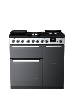 Rangemaster Edge Deluxe EDDL90DFGBLK/CM1 90cm Dual Fuel Range Cooker with Gas Hob, Black, Black