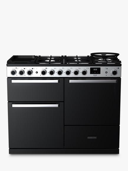 Rangemaster Edge Deluxe EDDLO110DFGBLK/CM1 110cm Dual Fuel Range Cooker with Gas Hob, Black, Black