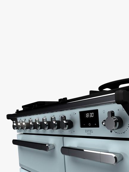 Rangemaster Estel Deluxe ESDL90DFPMSB/CM1 90cm Dual Fuel Range Cooker with Gas Hob, Misty Blue - view 2, Misty Blue