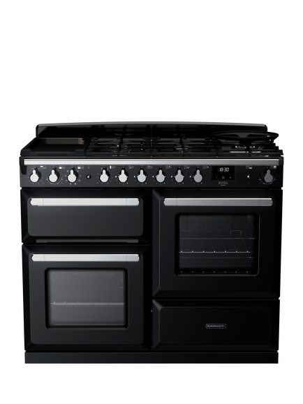 Rangemaster Estel Deluxe ESDLO110DFPGBL/CM1 110cm Dual Fuel Range Cooker with Gas Hob, Black, Black