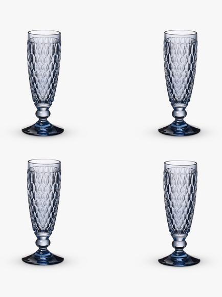 Villeroy & Boch Boston Stemmed Champagne Glass Flute, Set of 4, 120ml, Blue