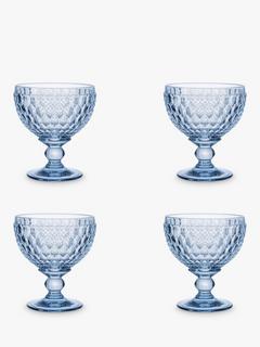 Villeroy & Boch Boston Stemmed Champagne Coupe Glass/ Dessert Bowl, Set of 4, 250ml, Blue